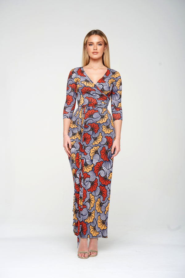 Robe portefeuille longue - Eclat d'Hibiscus